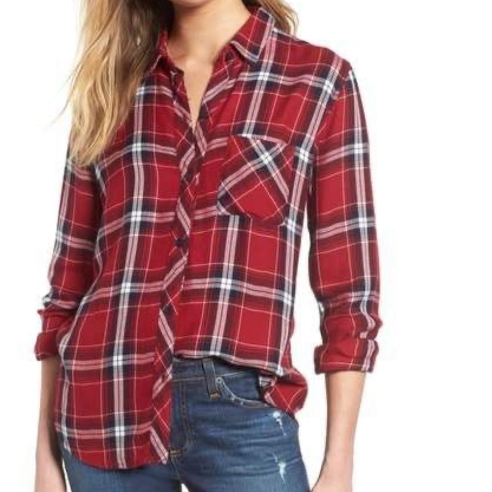 Rails Women’s Hunter Crimson Navy Plaid Button Down‎ Flannel Shirt- Size XS